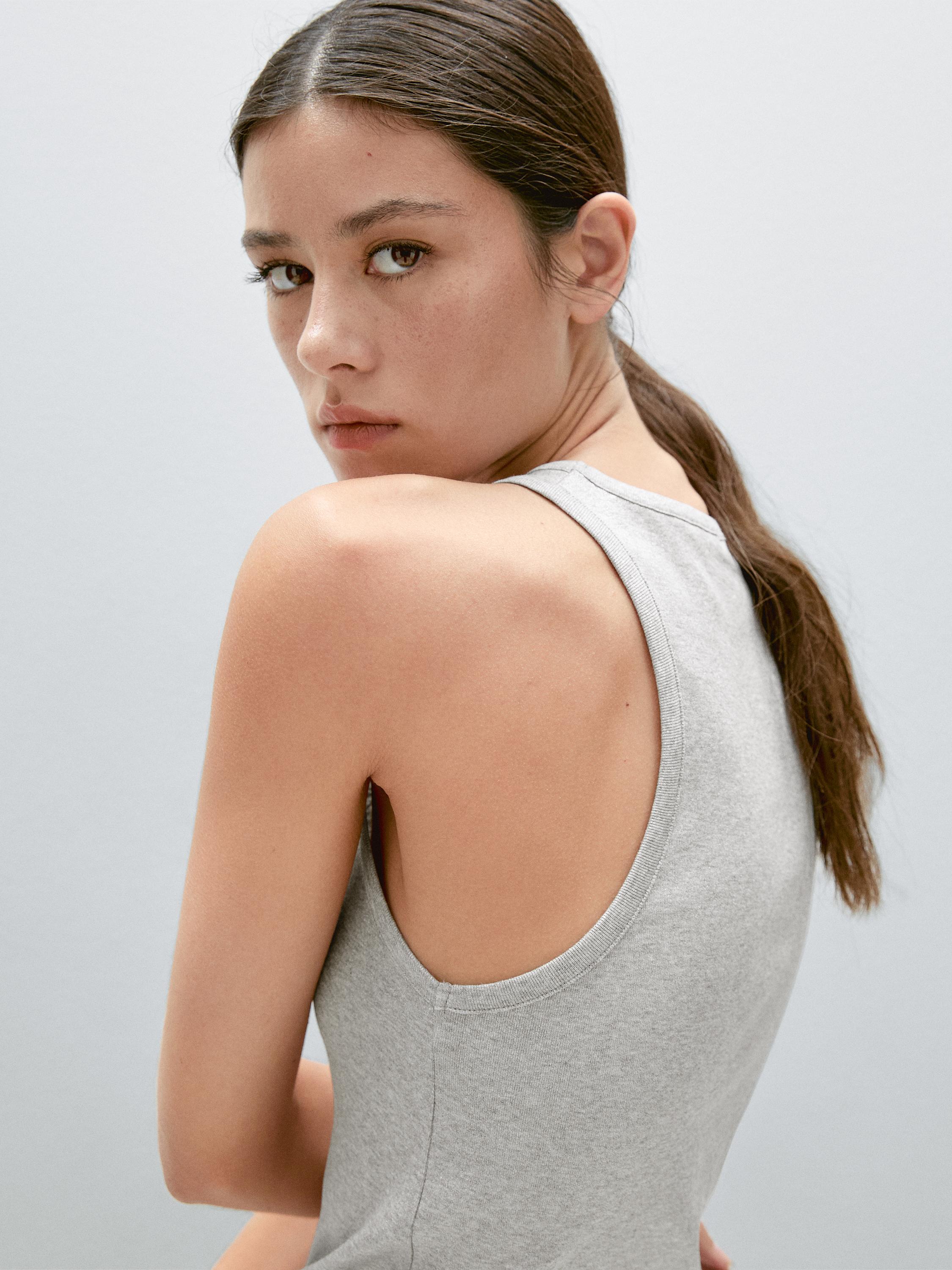 Top scintillant à col rond